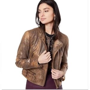 Free People Women's Faux Leather Fenix Snakeskin Moto Jacket Size XL